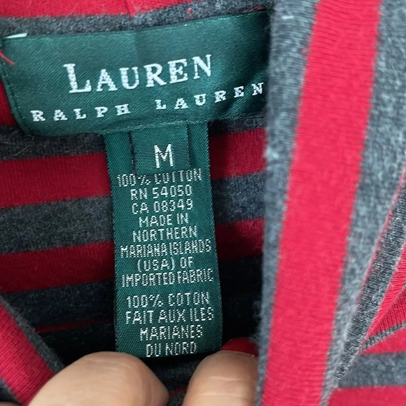 Lauren Ralph Lauren Women's M Cotton Turtleneck Red Gray Embroidered Crest Logo - Picture 4 of 11